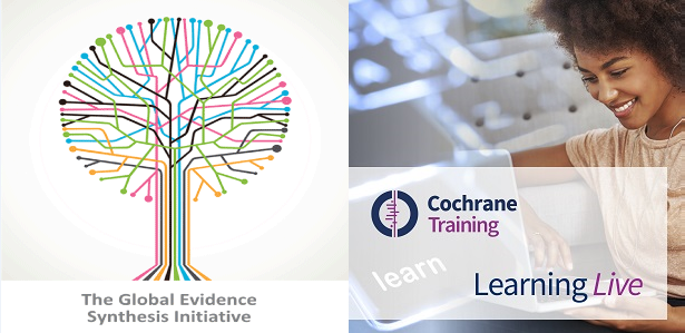 Logos for the Global Evidence Synthesis Initiative and Cochrane Training: Learning Live